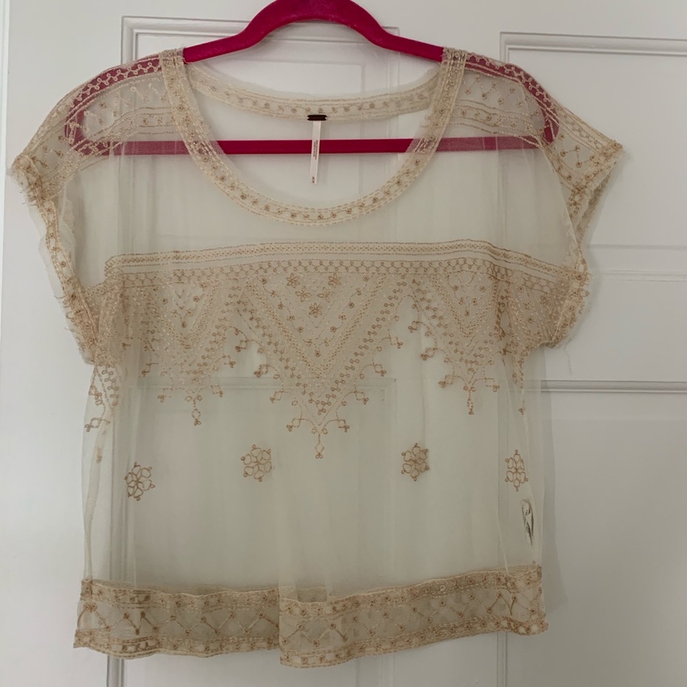 Free people mesh embroidered top